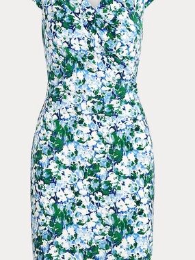 Lauren Ralph Lauren Floral Ruched Sheath Dress Size 14 Wedding Spring Derby